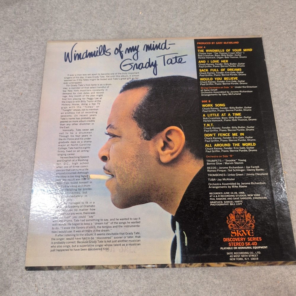 Grady Tate Windmills of My Mind Vinyl LP Skye Records SK-4D Stereo 1968 Jazz - Picture 2 of 6